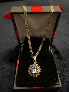 Vintage Sterling Silver Blue Topaz Floral Pendant Necklace - Women Jewelry